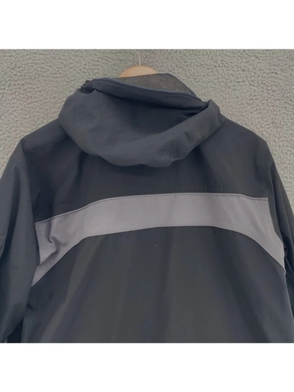 Eddie Bauer Coat Mens Medium Black EBTEK Gore Tex Hooded Weathergear Zip Pocket*